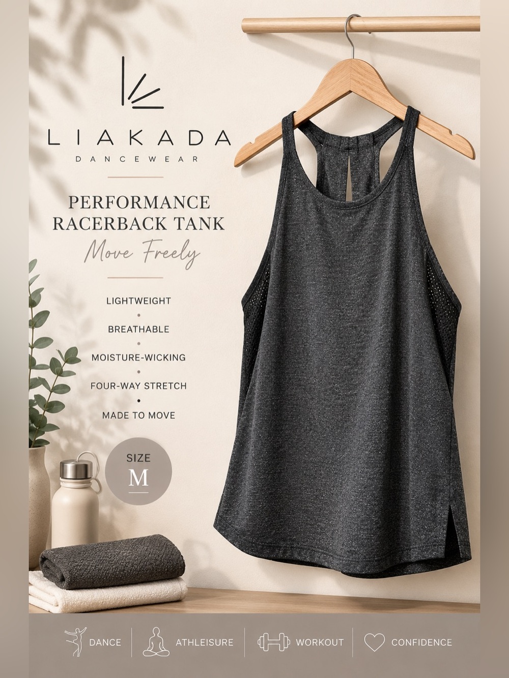 Liakada Dancewear Performance Racerback Tank Charcoal Heather